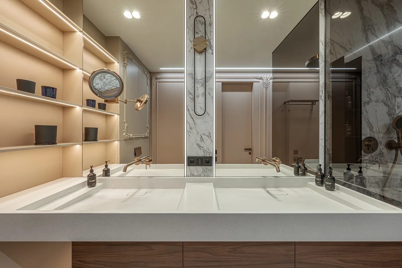 Modern Style Bathroom Cabinet with Bath Mirror MDF Carcase and Ceramic Countertop for Villa Apartment Towhouse - Image 3