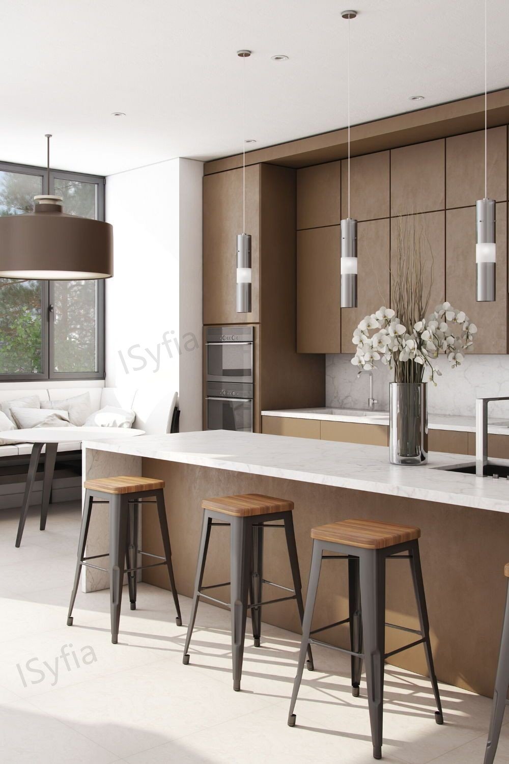 Modern Travertine Wood Marble/Granite Breakfast Bar Stool Set Kitchen Island Cabinet for Restaurant or Villa Custom Kitchen - Image 3