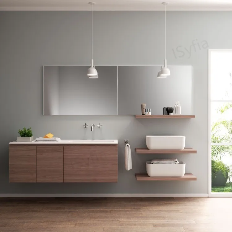 Hotel Vanity Villa High-End Light Luxury Large Wall-Mounted Bathroom Vanity Cabinet with Bath Mirrors Solid Wood Carcase Marble - Image 7