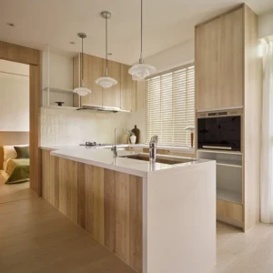 Modern Modular Wood Veneer Kitchen Cabinets Japanese Scandinavia Minimalism Design for Villas Online Technical Support 3D Model