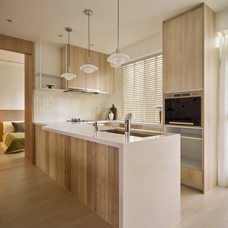 Modern Modular Wood Veneer Kitchen Cabinets Japanese Scandinavia Minimalism Design for Villas Online Technical Support 3D Model