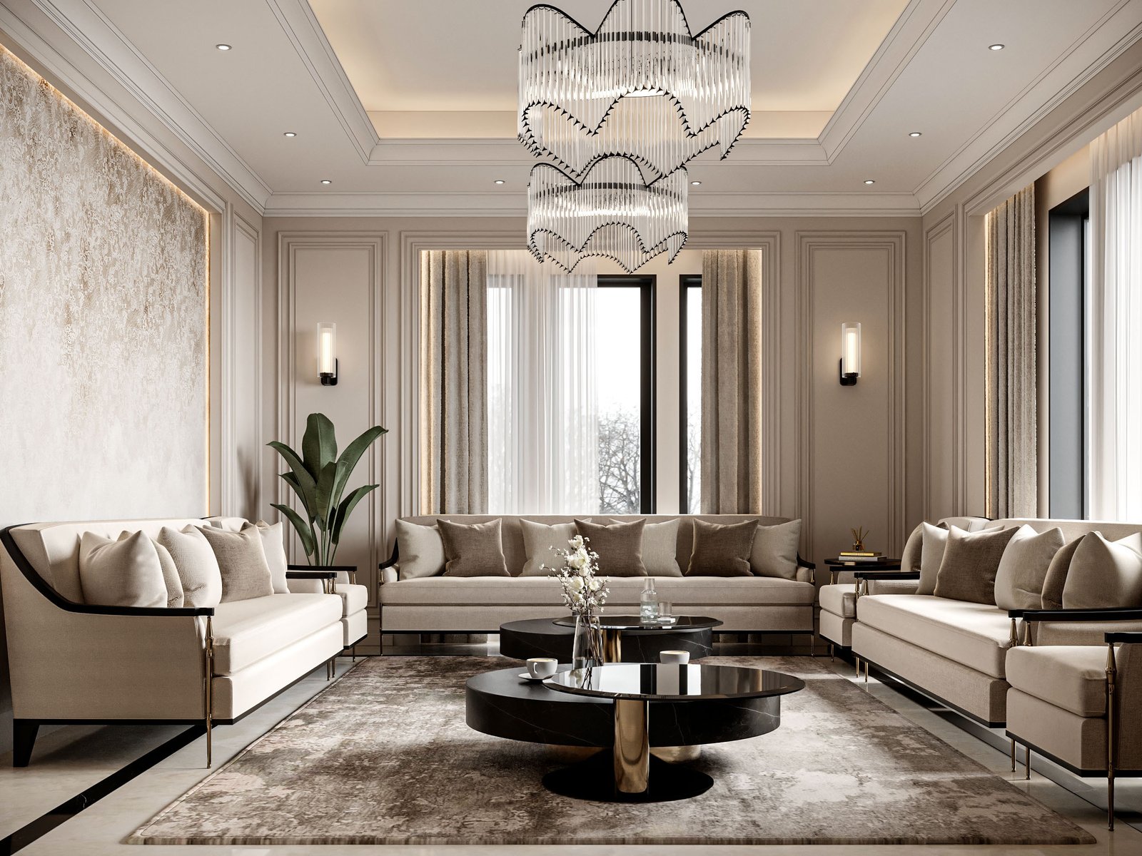 Villa Design Kitchen Cabinet Design Interior Design of High-Volume Villas Sofa Dining Table Chair Hanging Cabinet Living Room - Image 12