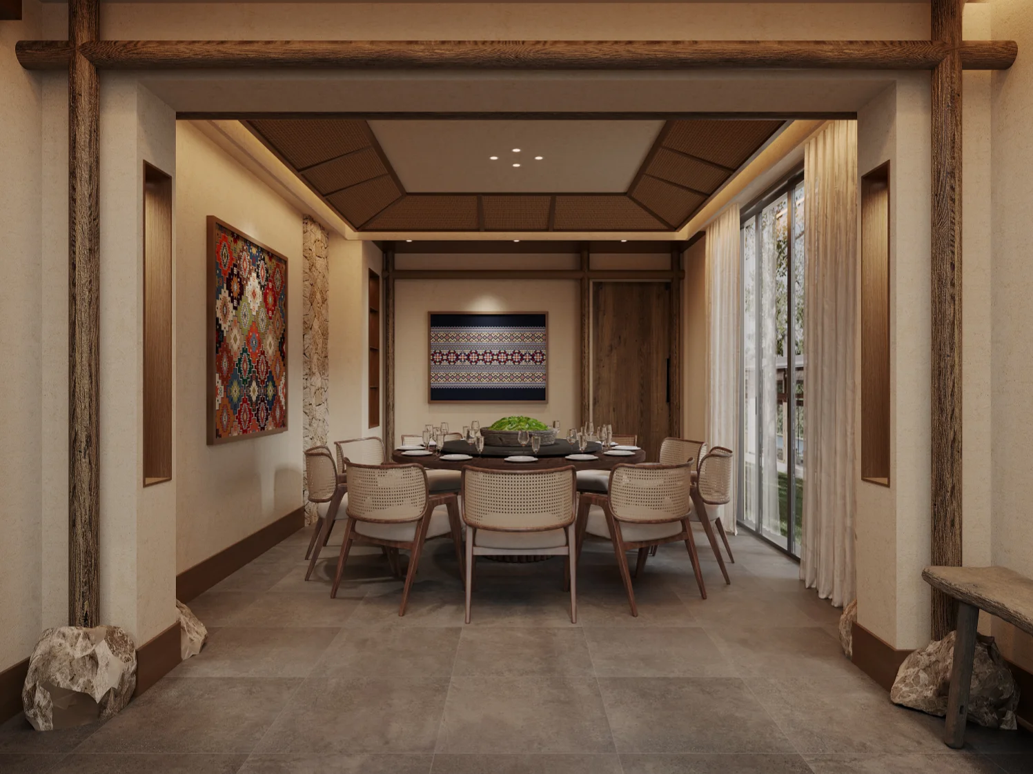 Wabi-Sabi-Style Homestay and Hotel Design Featuring Log Wood Minimalism and Warm Color Tones Custom Furniture - Image 12