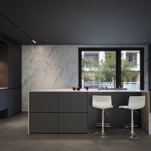 Custom Grey Melamine Board Kitchen Cabinet 3D Design Kitchen Furniture for Apartment & Villa Kitchen Layouts