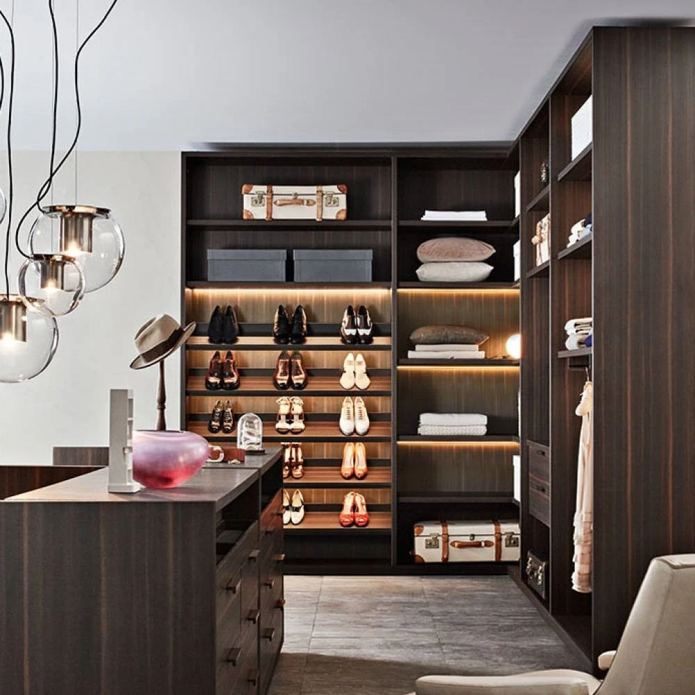 Solid Wood and Glass Walk-In Closet Organizer Single-Wide Wooden Mirror for Clothes Elegant Wardrobe - Image 5
