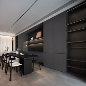 Modern Black Kitchen Island Design Waterproof Kitchen Cabinet Lacquer Acrylic Door Apartment Villa Furniture 3D Interior