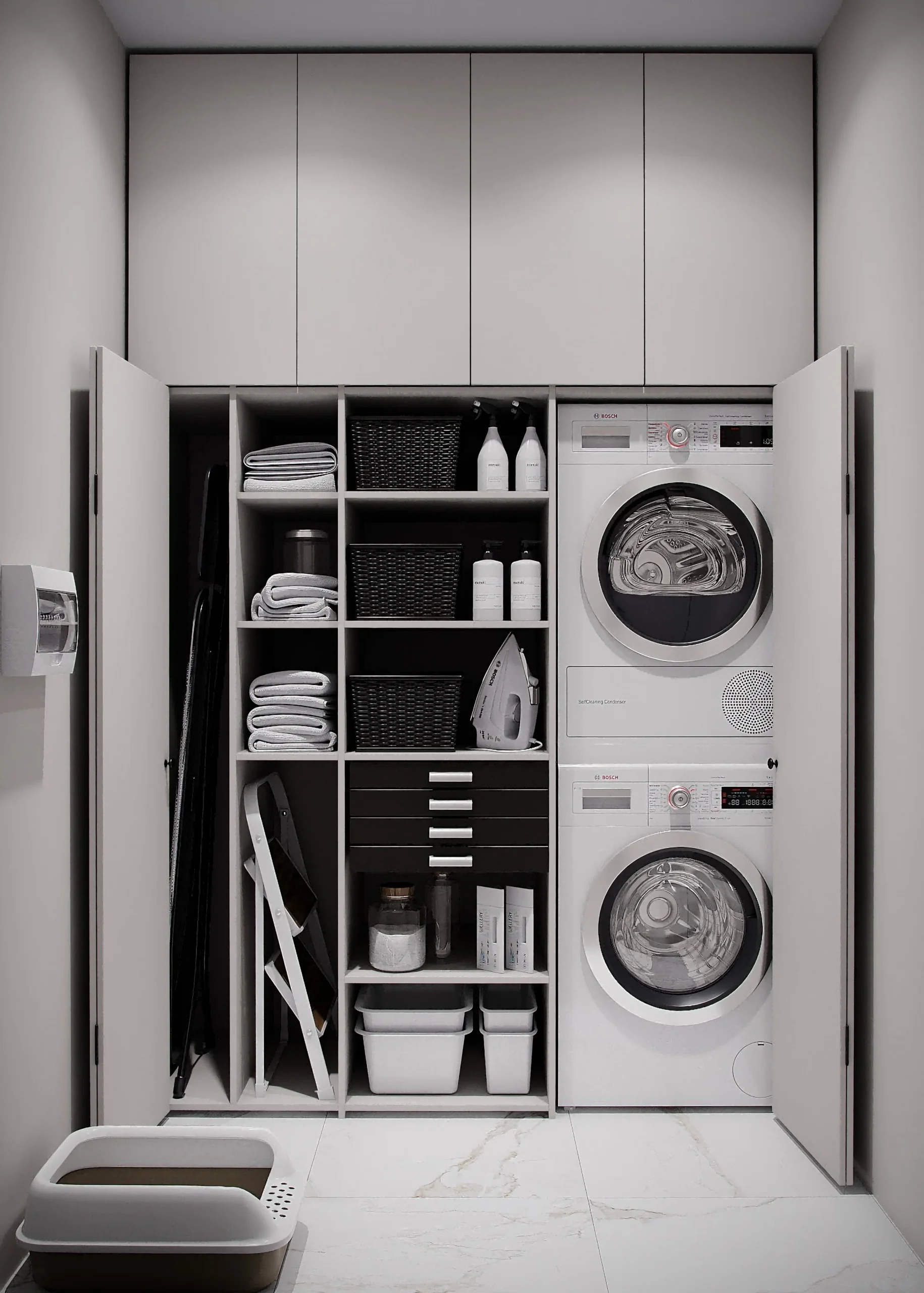 Villa Laundry Room Built-in Washing Machine Apartment Laundry Cabinet with Drawer Custom Storage Cabinet Laundry Room with Sink - Image 6