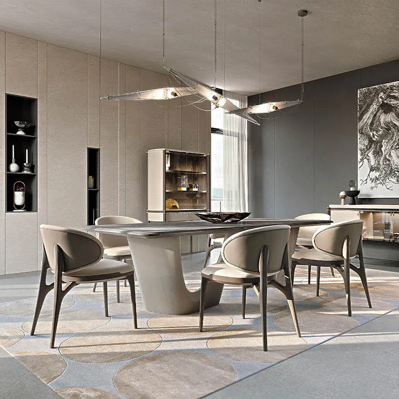 Modern Style Luxury Dining Room Table With 6 Chairs Sets Marble Furniture Home Kitchen Restaurant Tables Dining Table Set - Image 5