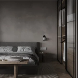 Apartment Villa Design Wardrobe Design Interior Design of High-Volume Villas Bedroom Glass Door Cabinet  Dark Wabi-Sabi Style