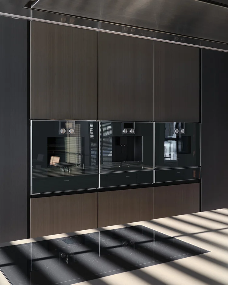 Modern Mminimalism Design Brown Acrylic Kitchen Wall Cabinet Two Tone Texture Wood Grain Complete Set Apartment Villa - Image 12