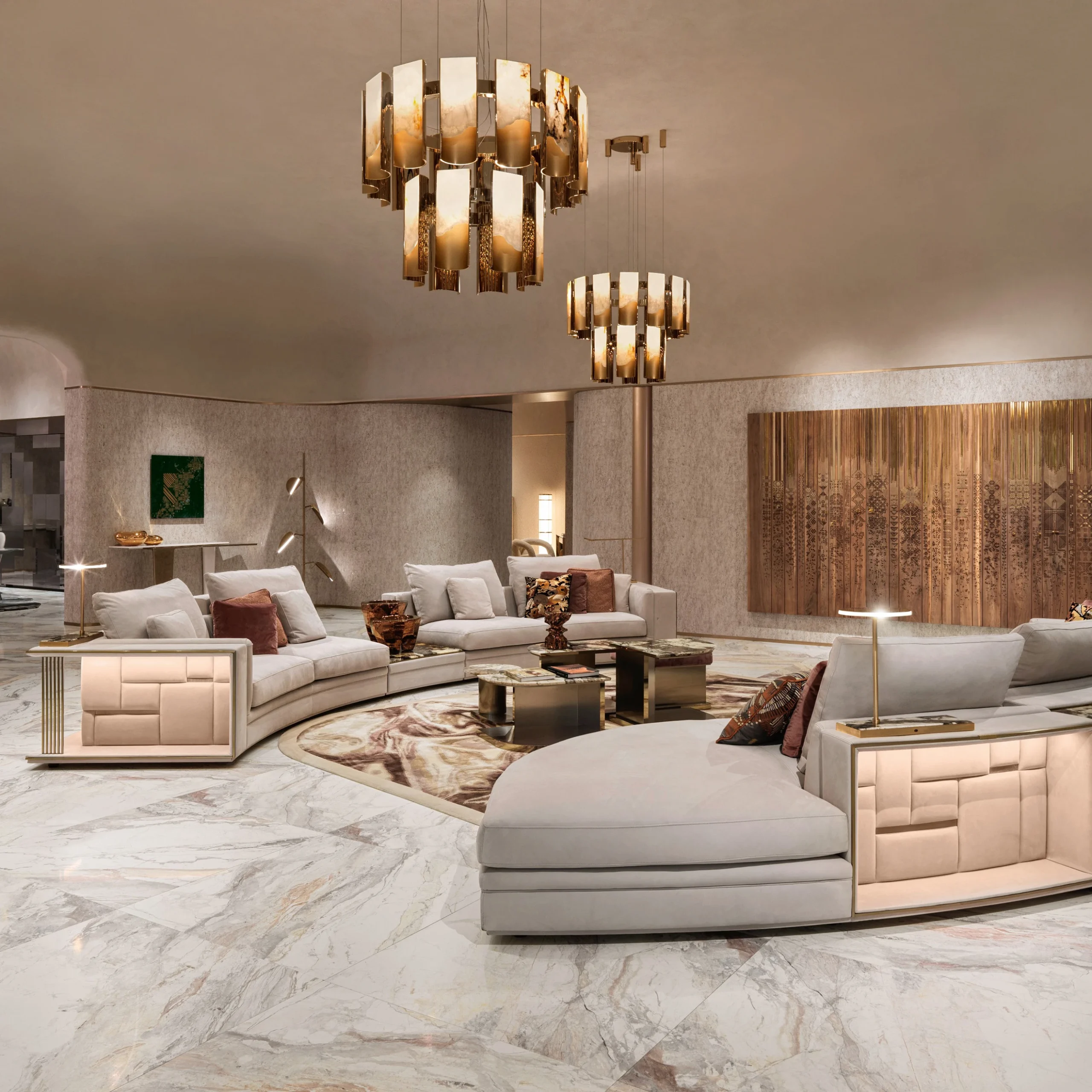 Luxury Modern Round Sofa Set Soft Velvet Special Shaped Cushions Cashmere White Minimalist Design Features Storage Filled Sponge - Image 2