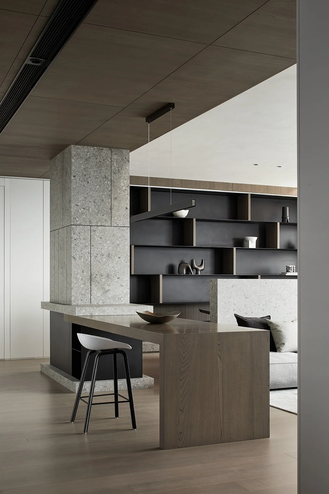 Modern Minimalist Black and Gray Villa Design Dark-colored Bookcase Black Bookcase High-end Customization Apartment Living Room - Image 13