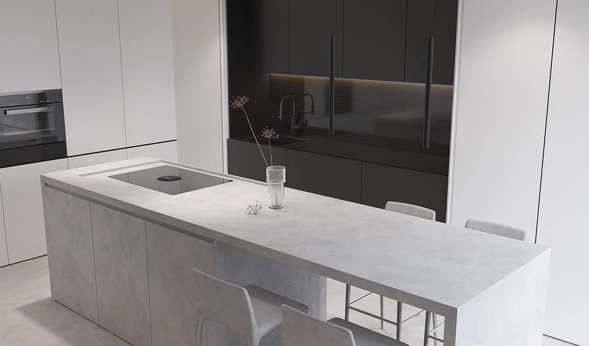 Modern Minimalist Style Design Kitchen Island Villa White Melamine Dark-Color Cabinet Kitchen Cabinet Set Marble Kitchen Island - Image 5