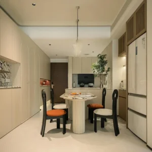 French Lift-Up Hydraulic Kitchen Cabinet Modular Cabinets French Cream Style White Curved Kitchen Cabinets Light Color Palette