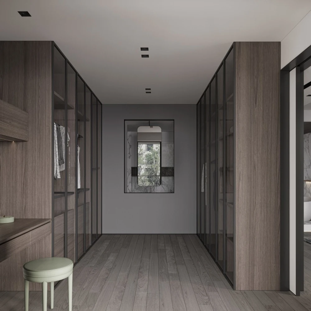 Solid Wood and Glass Walk-In Closet Organizer Single-Wide Wooden Mirror for Clothes Elegant Wardrobe - Image 3