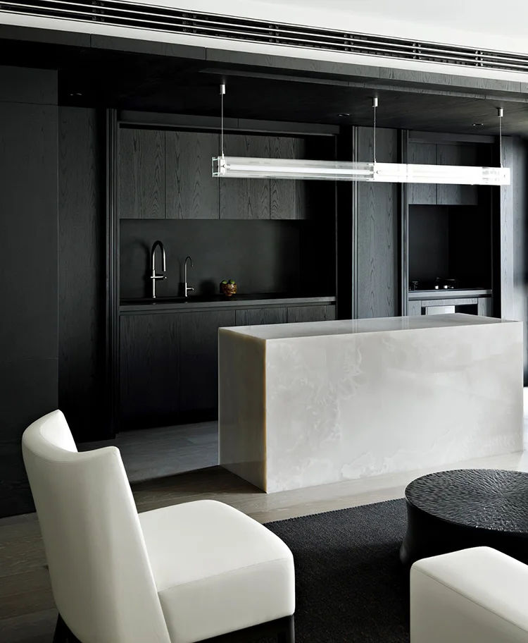 Modern Mminimalism Design Brown Acrylic Kitchen Wall Cabinet Two Tone Texture Wood Grain Complete Set Apartment Villa - Image 9