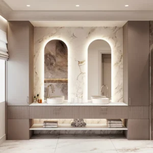 Hotel Vanity Villa High-End Light Luxury Large Wall-Mounted Bathroom Vanity Cabinet with Bath Mirrors Solid Wood Carcase Marble