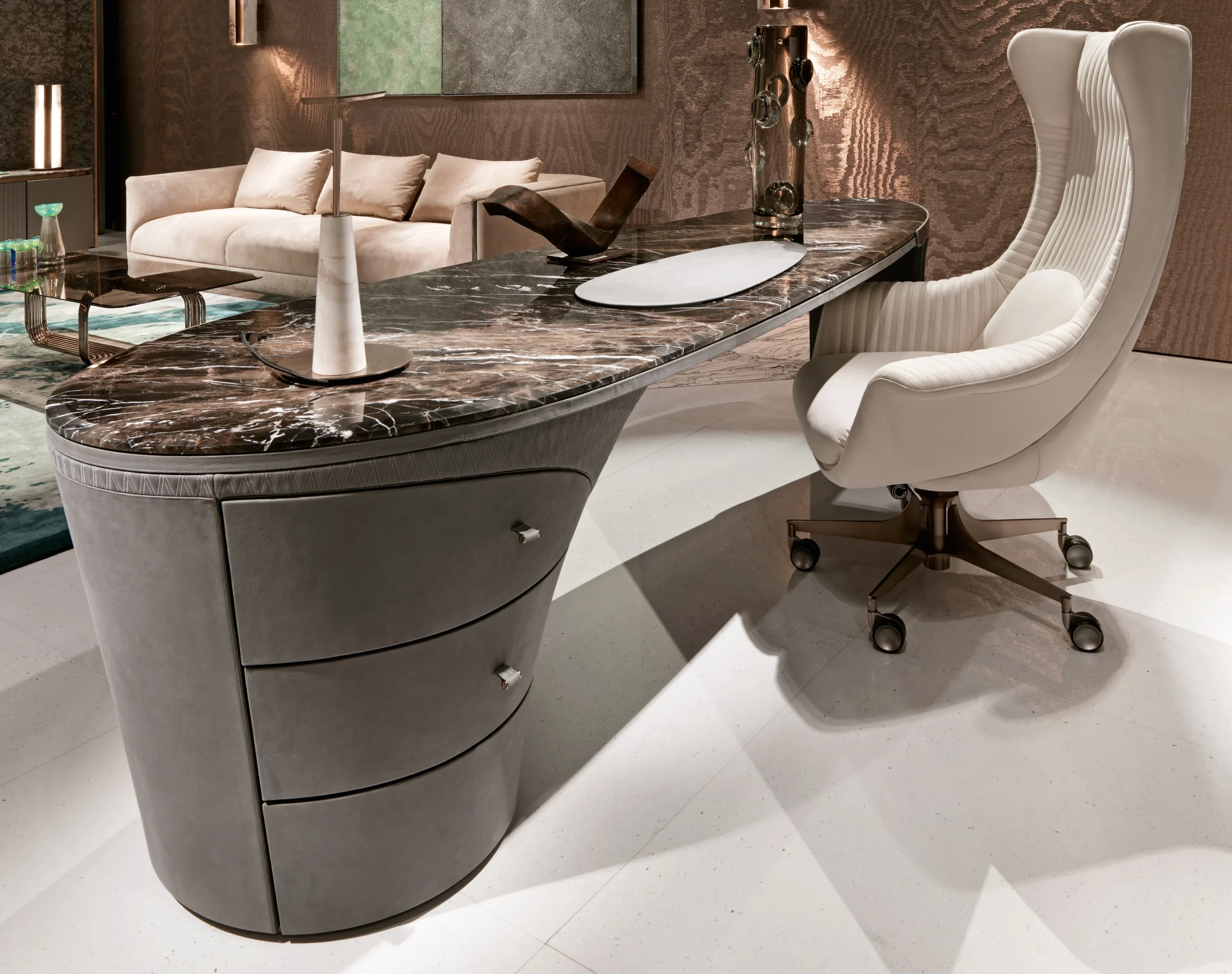 Luxury Office Furniture Home Black White Ceo Office Desk Set Modern Gold Stainless Steel Frame Computer Desks Study Table - Image 2