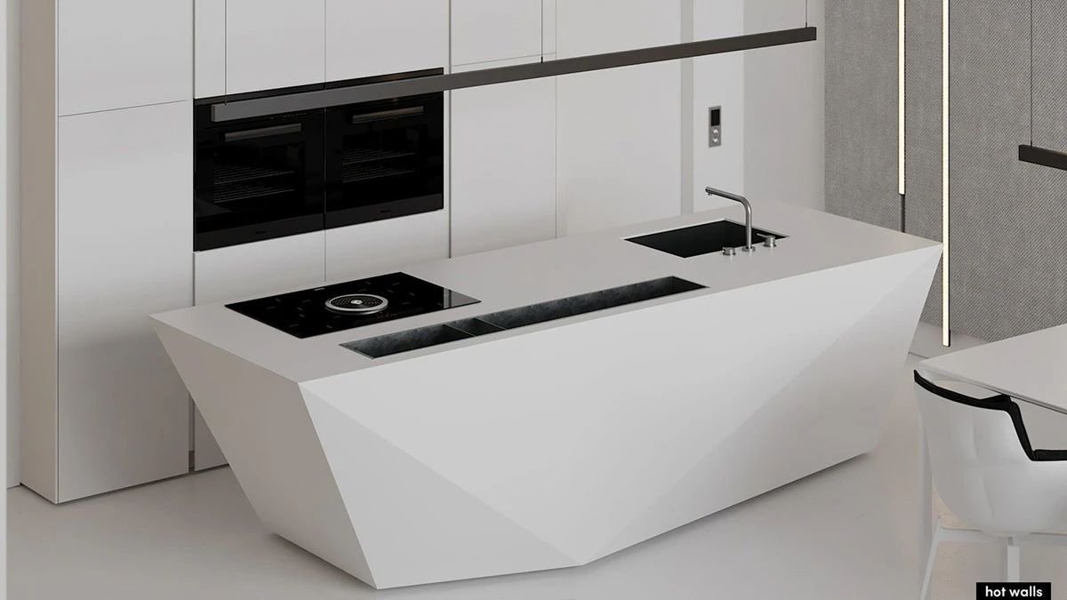 Modern Minimalist Style Design Kitchen Island Villa White Melamine Dark-Color Cabinet Kitchen Cabinet Set Marble Kitchen Island - Image 2