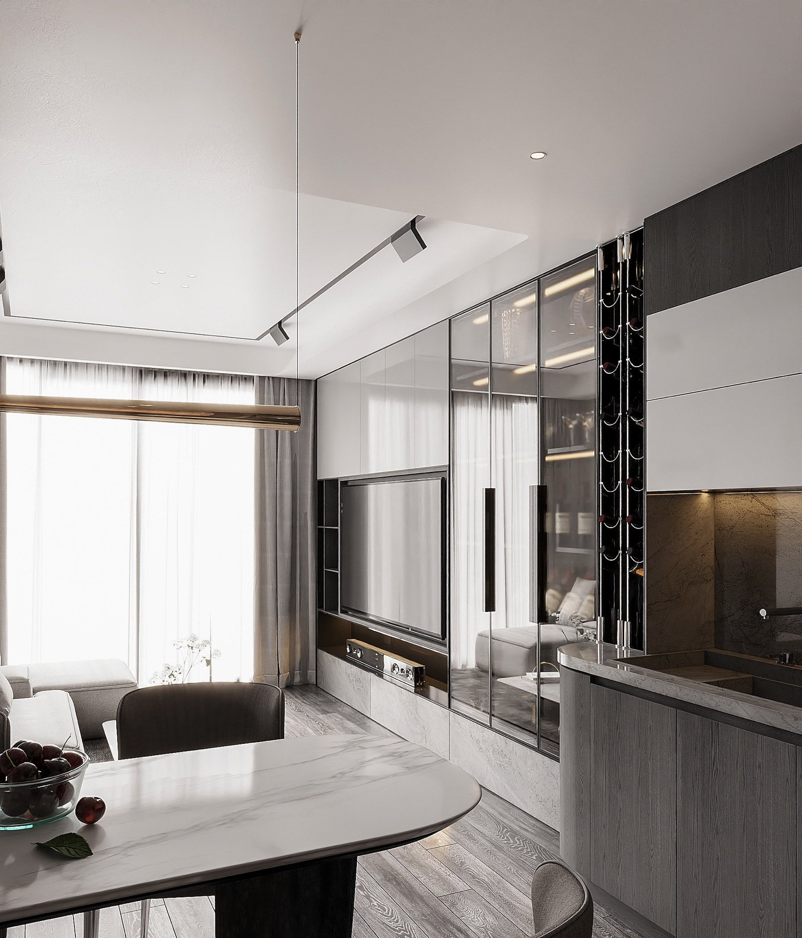 Apartment Villa Design Kitchen Cabinet Design Interior Design of High-Volume Villas Sofa Wine Cabinet Living Room - Image 3