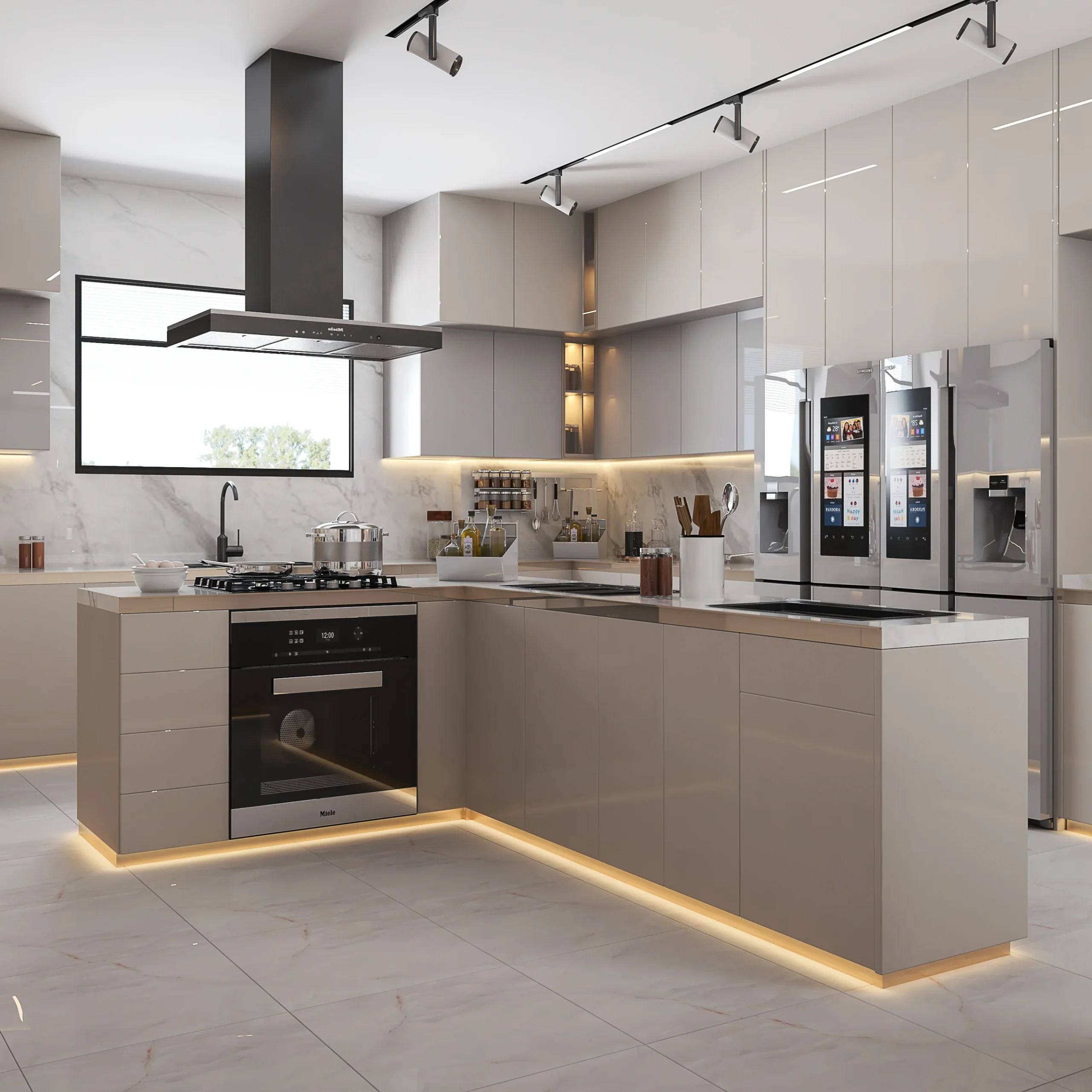 Modern Minimalism Villa Kitchen Cabinet Apartment Modular Cabinet Kitchen Island Light Color Super-High Custom Kitchen Design - Image 9