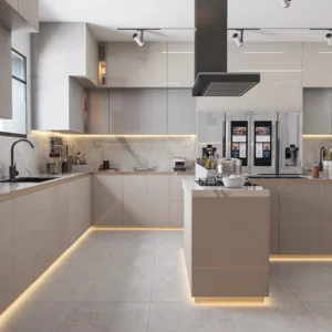 High-End Custom Kitchen Cabinets with Lacquer Laminated Finish Sink Accessories for Luxury Villa Mansion Island Retail Export