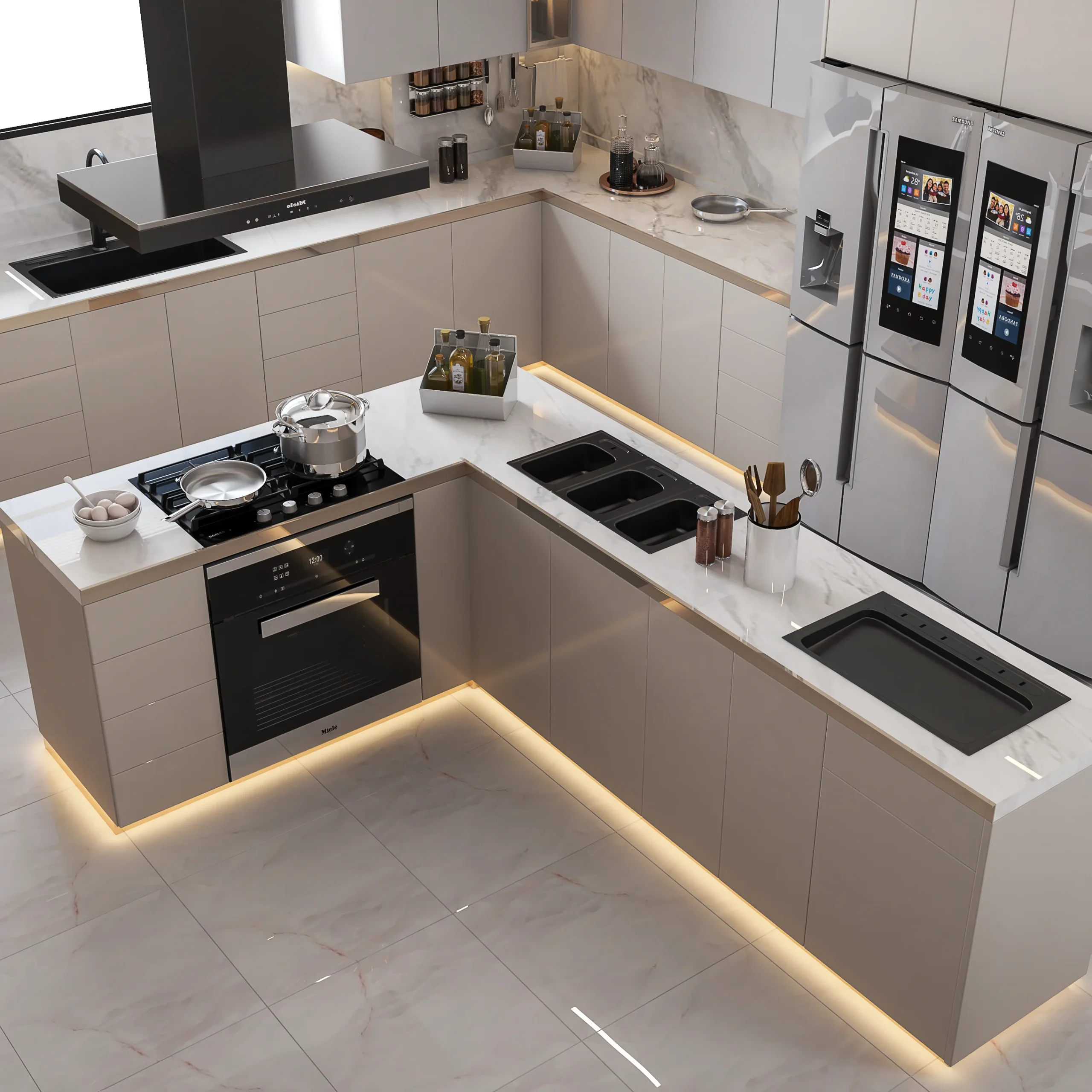 Modern Minimalism Villa Kitchen Cabinet Apartment Modular Cabinet Kitchen Island Light Color Super-High Custom Kitchen Design - Image 3