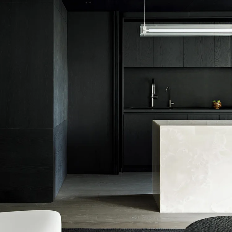 Modern Minimalist Brown Acrylic Kitchen Wall Cabinet Complete Set Shaker Style Islands Wood Grain Texture for Apartment Villa - Image 2