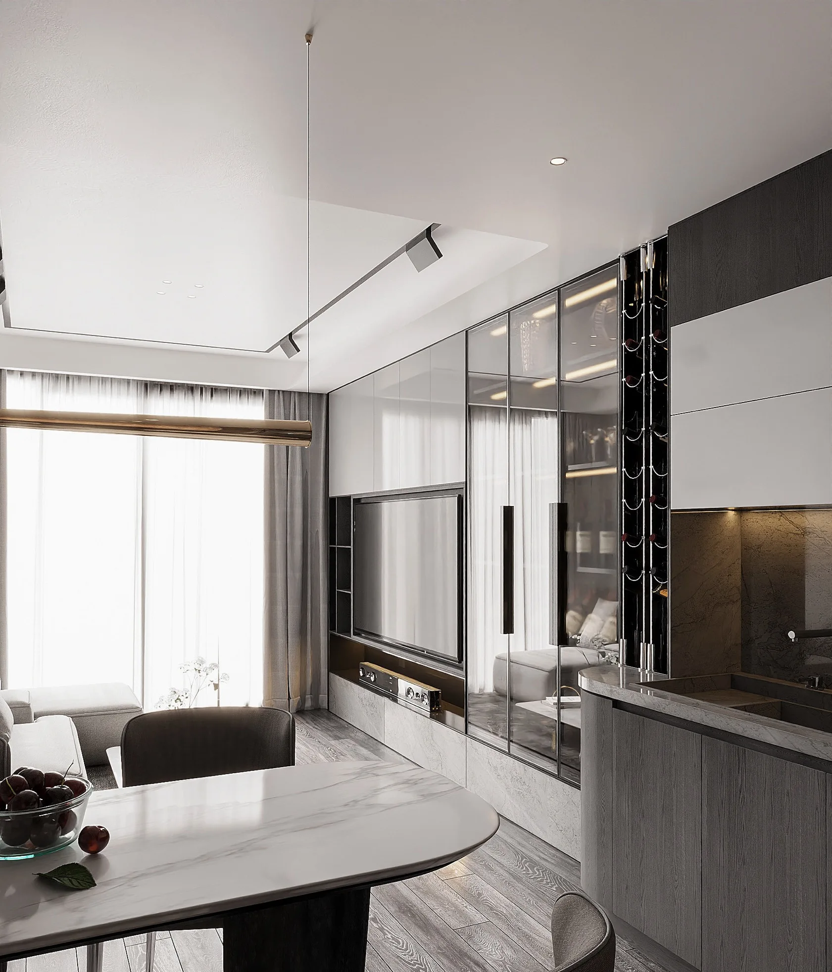 Apartment Villa Design Kitchen Cabinet Design Interior Design of High-Volume Villas Sofa Wine Cabinet Living Room - Image 12