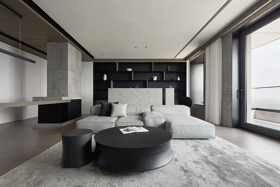 Modern Minimalist Black and Gray Villa Design Dark-colored Bookcase Black Bookcase High-end Customization Apartment Living Room - Image 8