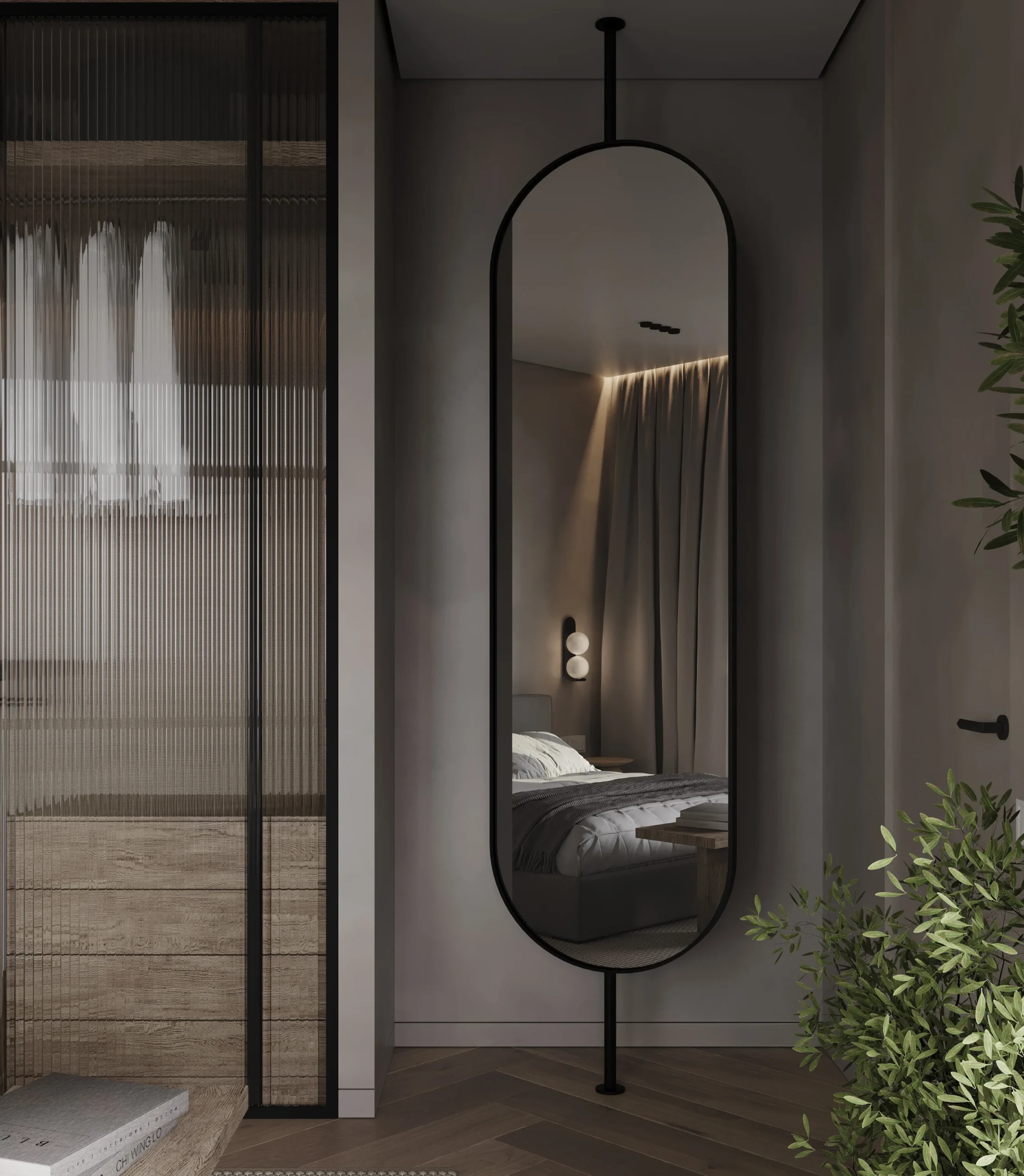 Apartment Villa Design Wardrobe Design Interior Design of High-Volume Villas Bedroom Glass Door Cabinet Dark Wabi-Sabi Style - Image 12