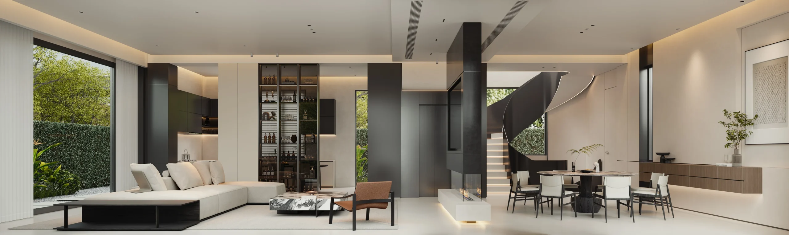 Villa Design Kitchen Cabinet Design Interior Design of High-Volume Villas Sofa Dining Table Chair Hanging Cabinet Living Room - Image 8