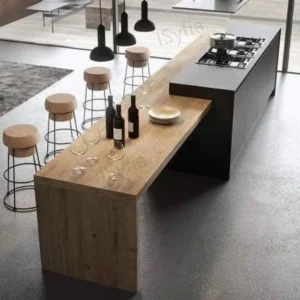 Customized Luxury Kitchen Wall Cabinet UV Lacquer Surface 3D Design Solid Wood Countertop Stainless Steel Kitchen Island Cabinet