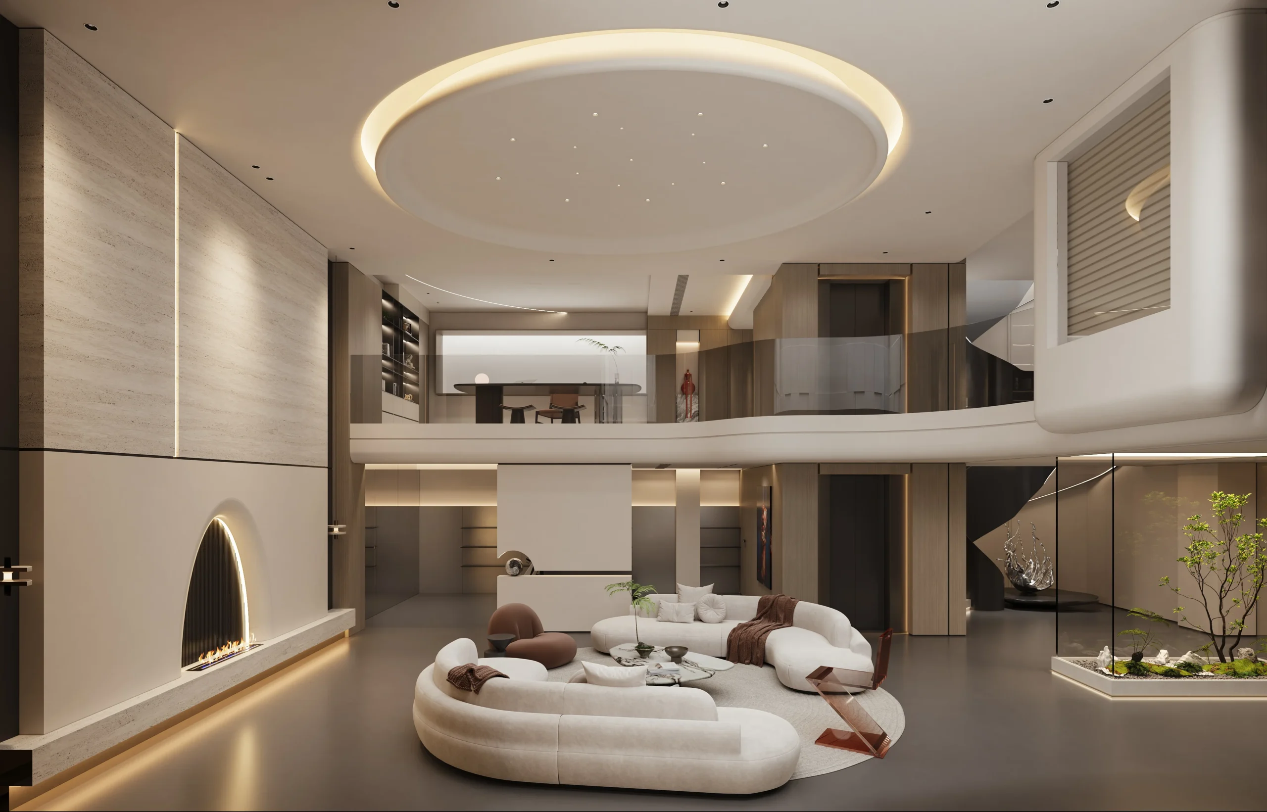 Villa Design Kitchen Cabinet Design Interior Design of High-Volume Villas Sofa Dining Table Chair Hanging Cabinet Living Room - Image 10