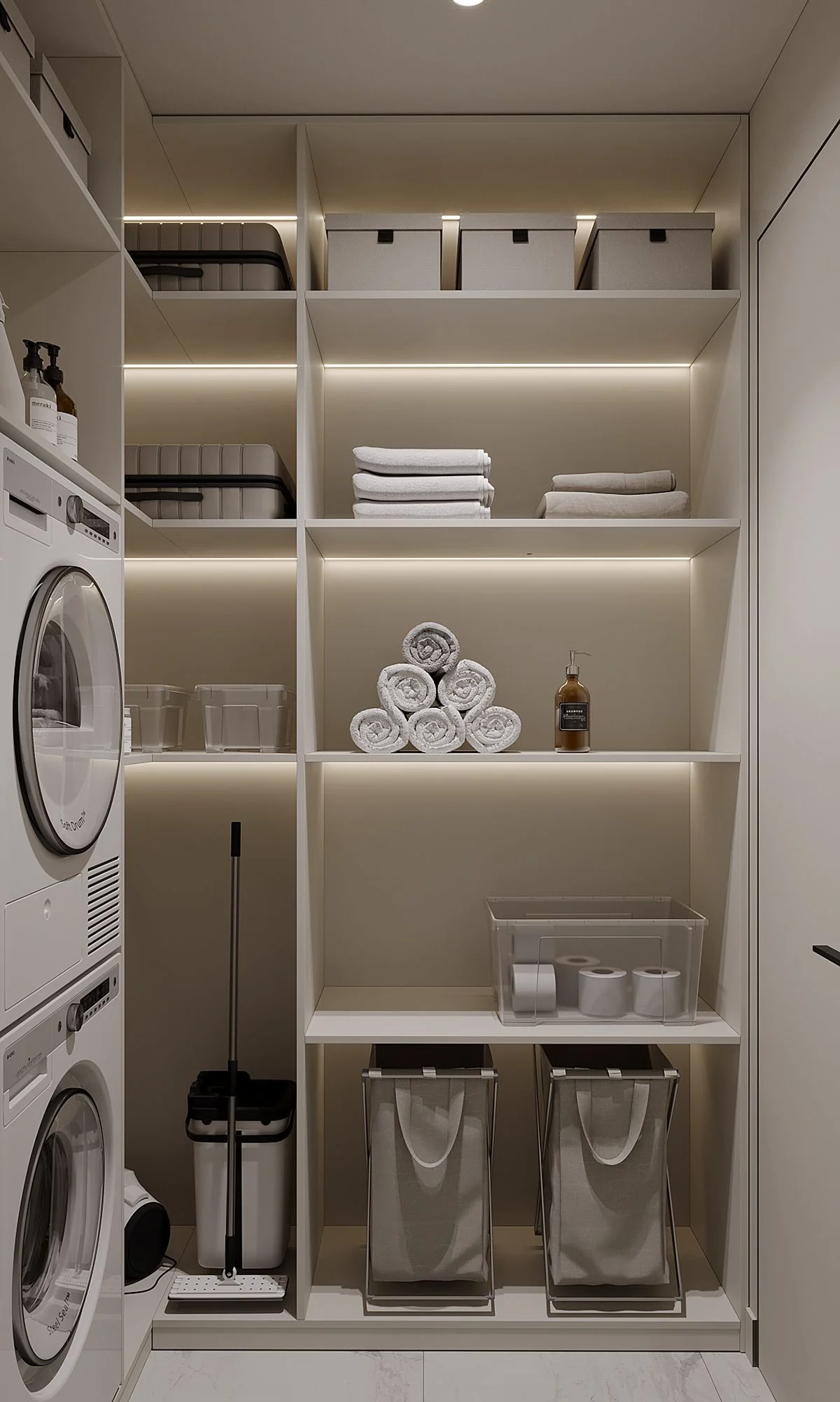 Villa Laundry Room Built-in Washing Machine Apartment Laundry Cabinet with Drawer Custom Storage Cabinet Laundry Room with Sink - Image 9