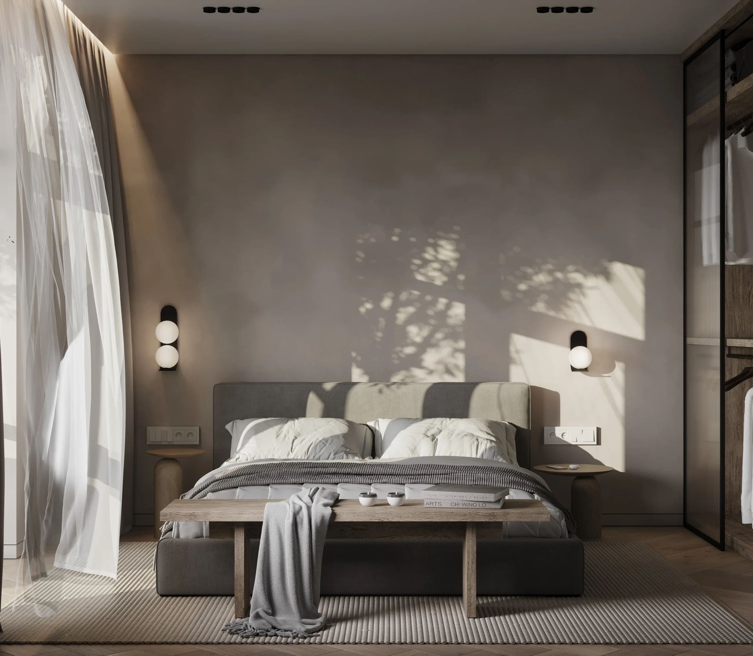 Apartment Villa Design Wardrobe Design Interior Design of High-Volume Villas Bedroom Glass Door Cabinet Dark Wabi-Sabi Style - Image 9