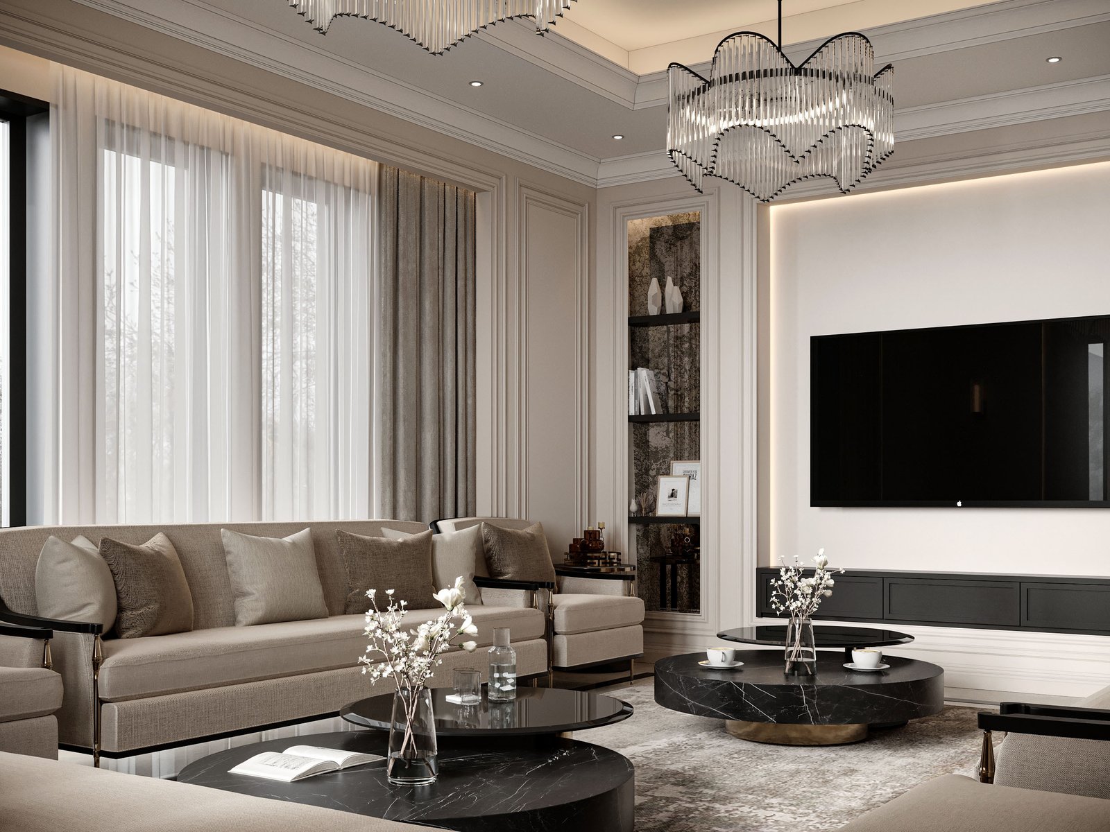 Villa Design Kitchen Cabinet Design Interior Design of High-Volume Villas Sofa Dining Table Chair Hanging Cabinet Living Room - Image 15