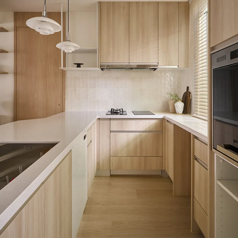 Modern Modular Wood Veneer Kitchen Cabinets Japanese Scandinavia Minimalism Design for Villas Online Technical Support 3D Model - Image 4