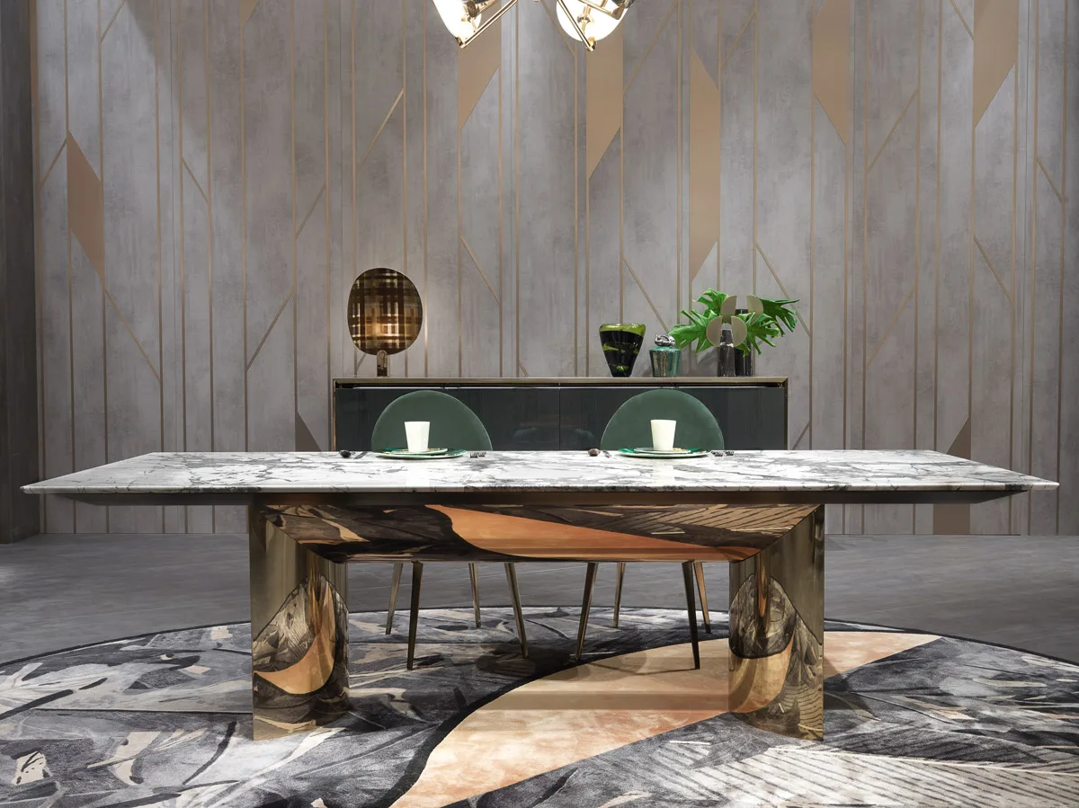 Modern Rectangular Marble Table Extendable Stainless Steels Chairs for Dining for Hotel Outdoor 6-Seater Room Set Tables Chairs - Image 11