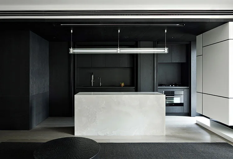 Modern Mminimalism Design Brown Acrylic Kitchen Wall Cabinet Two Tone Texture Wood Grain Complete Set Apartment Villa - Image 10