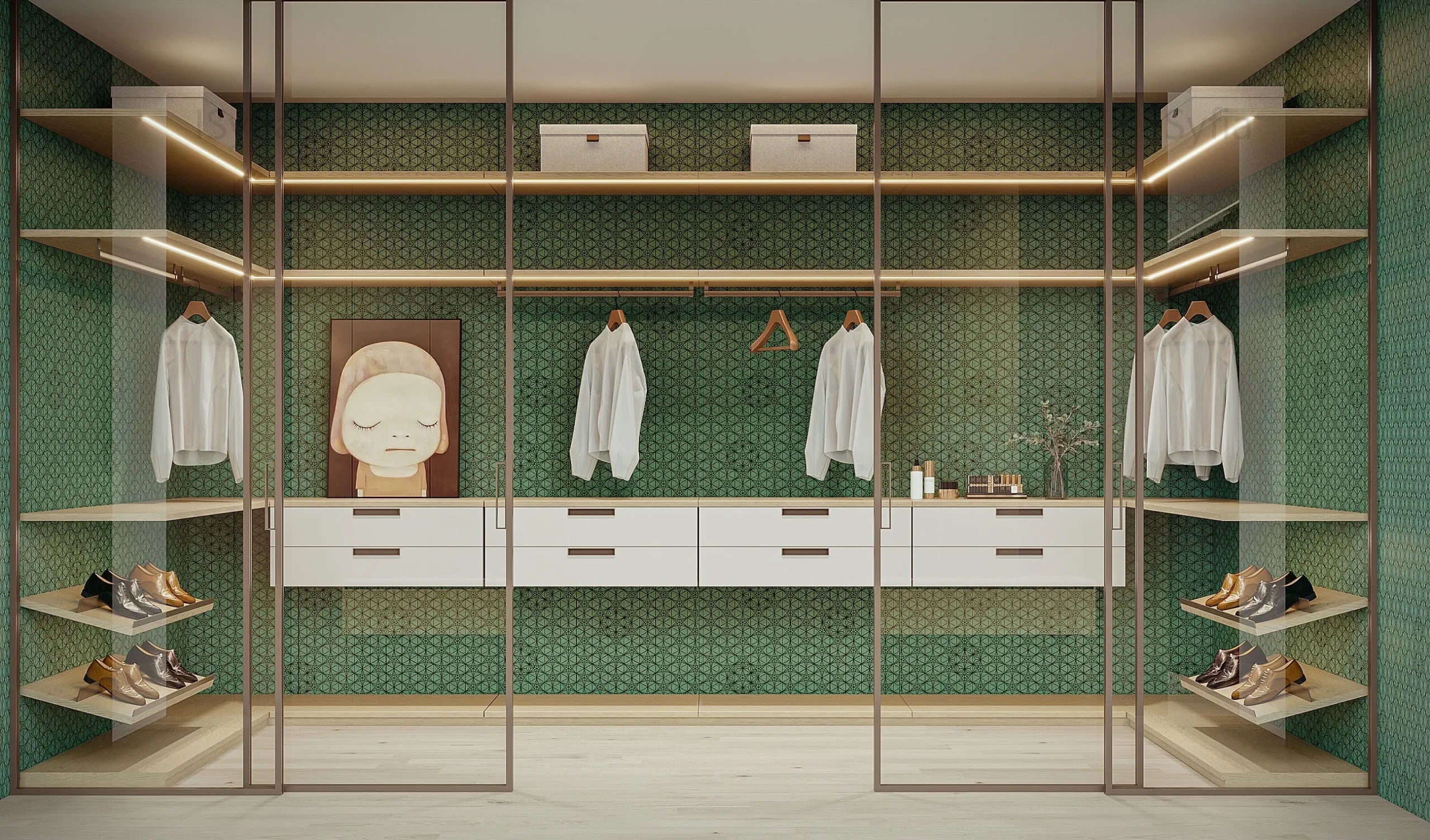 Luxury Contemporary Style Walk-In Closet Convertible Extendable Foldable Wood Door Custom Modern Bedroom Wall Design - Image 5