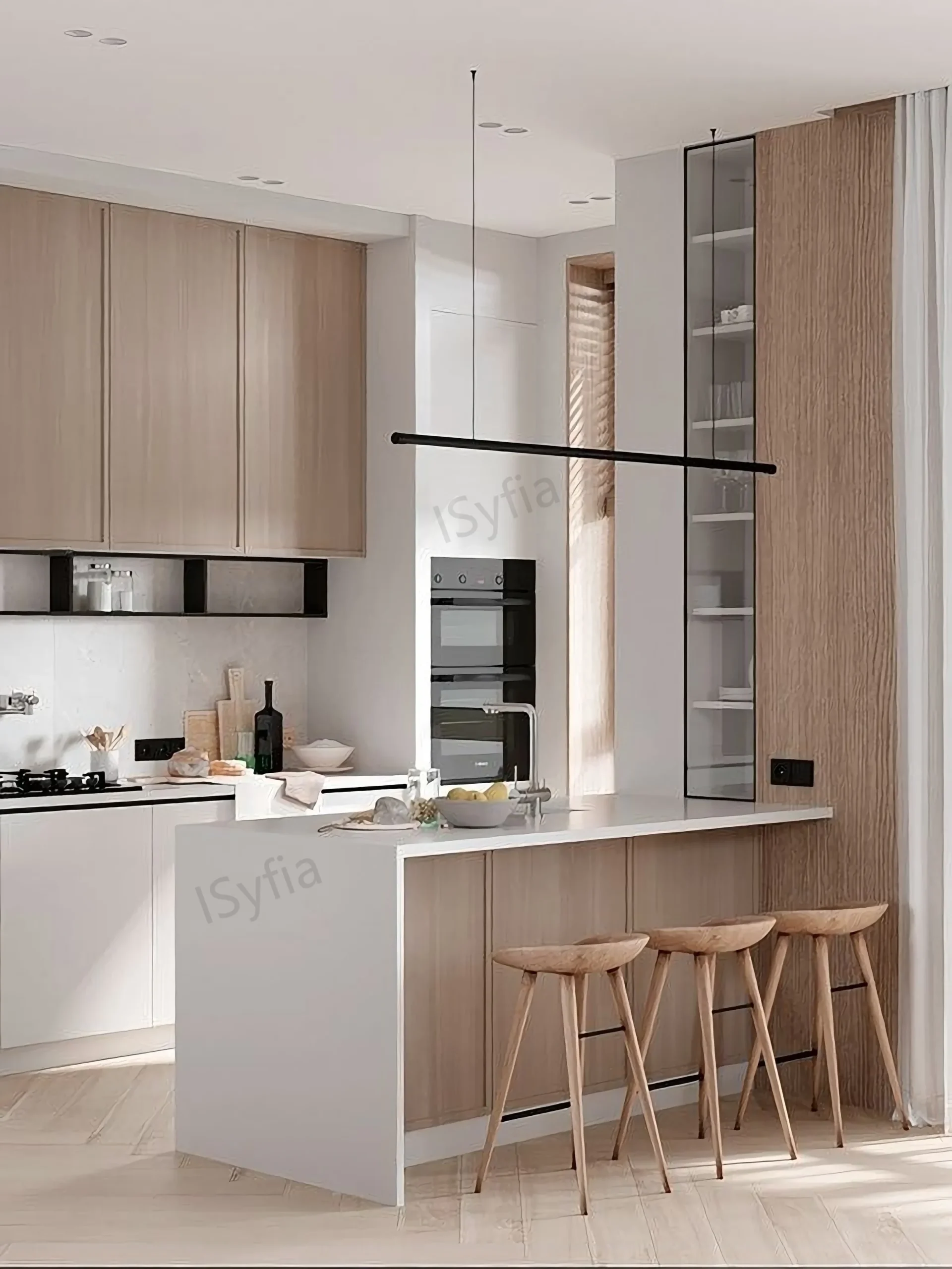 Modern Granite Kitchen Island Breakfast Bar Set Travertine Wood Marble Countertop Restaurant Villa Melamine Kitchen Cabinet - Image 4