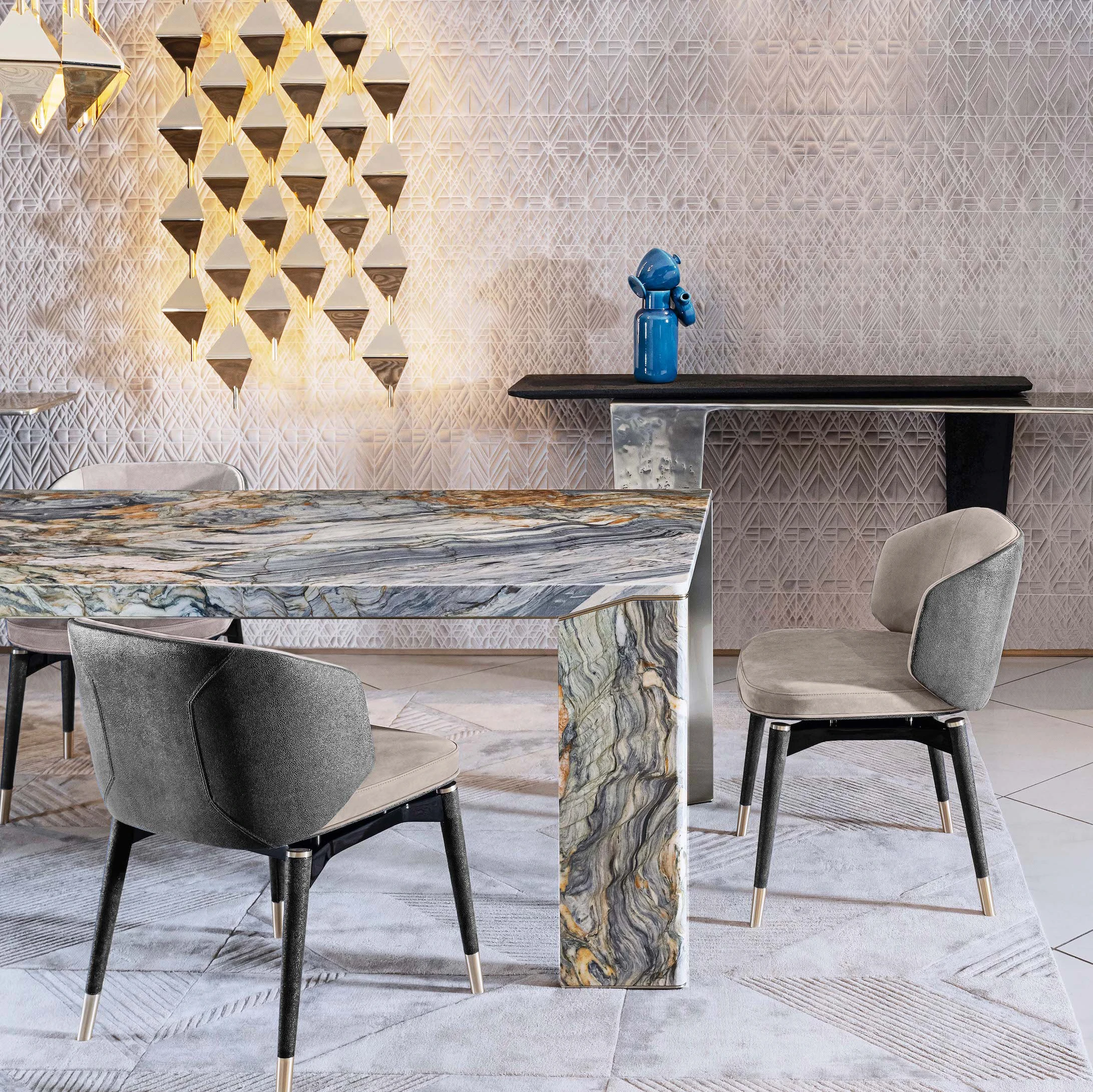Modern 6-Piece Dining Set with Table Chairs Tablecloth Sintered Stone Travertine Marble Material for Stylish Dinning Room