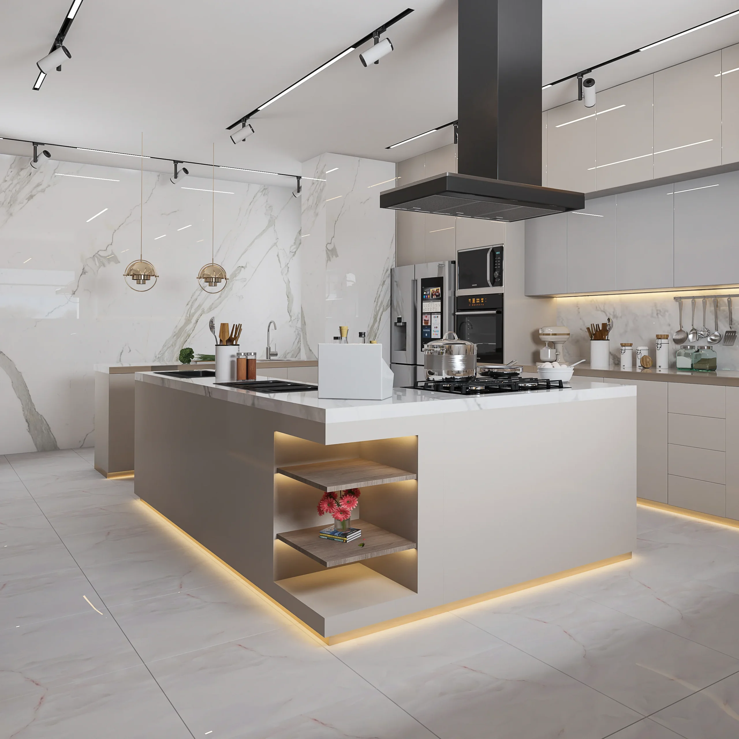 Modern Minimalism Villa Kitchen Cabinet Apartment Modular Cabinet Kitchen Island Light Color Super-High Custom Kitchen Design - Image 14