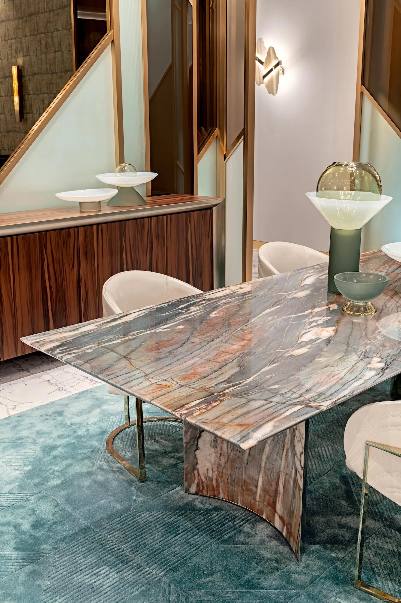 Modern Customizable Royal Marble Table with Adjustable Base 10 Seater Chairs Antique Dining Set for Home or Hotel Use - Image 9