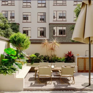 Modern Outdoor Wicker Rattan Furniture Set for Balcony Pool Courtyard Hotel Park or Villa-Wood Lounger Chair & Table