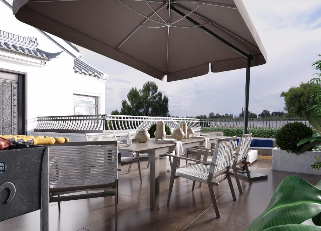 Modern Aluminum Rattan Dining Furniture Set Wood Outdoor Sofa for Courtyard Hotel Park Villa Use Import Fabric Pattern China - Image 5