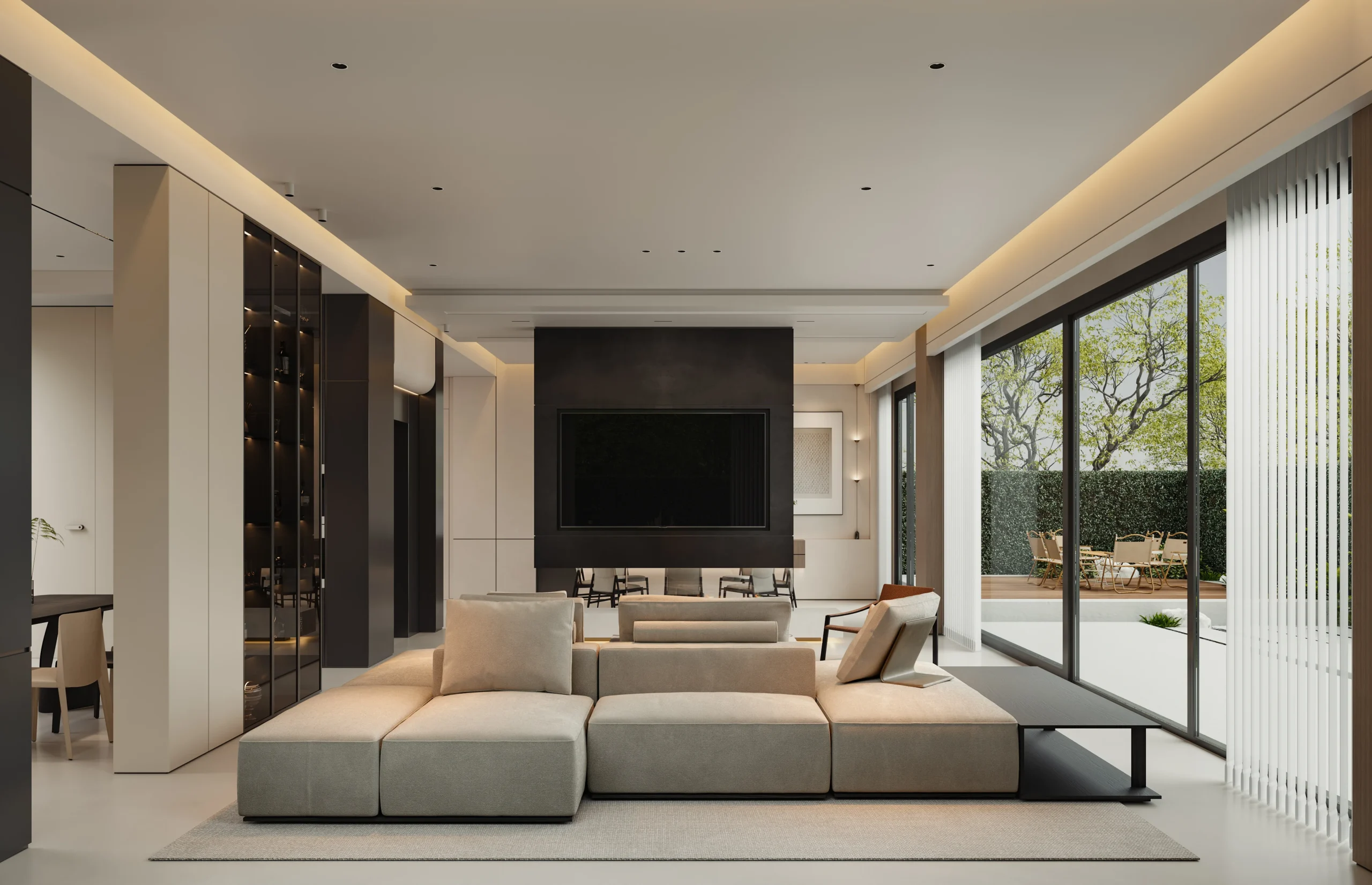 Villa Design Kitchen Cabinet Design Interior Design of High-Volume Villas Sofa Dining Table Chair Hanging Cabinet Living Room - Image 7