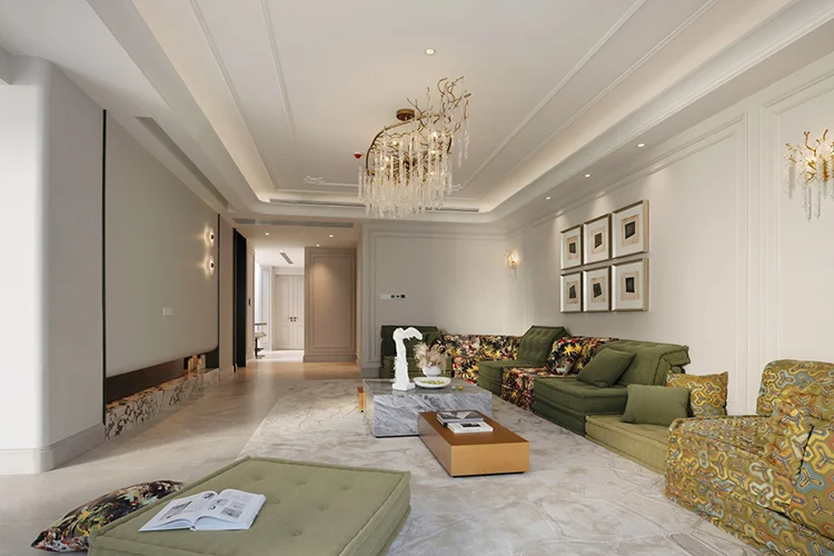 Luxury Custom Kitchen Cabinets White Marble Wood Grain Style with Integrated Island Storage for Villa Apartments - Image 15