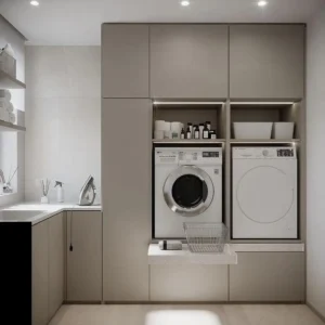 Hotel Laundry Room Built-in Washing Machine Apartment Laundry Cabinet with Drawer Custom Storage Cabinet Laundry Room with Sink